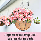 LaLaGreen Hanging Baskets for Plant Outdoor (6 Pack, 16 Inch) Extra Large Hanging Planter with Coco Liner Black Metal Wire Round Flower Pot Holder Hang Deck Porch Garden Balcony Natural Country Decor