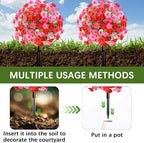 Waipfaru Set of 4 Artificial Boxwood Topiary with Colorful Flowers, 23" UV Resistant Fake Bushes Faux Outdoor Plants, Artificial Shrubs with Ground Spike for Outdoor Garden Front Porch(Red, Pink)