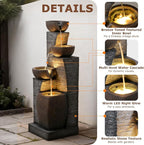 38.2" Tall Water Fountain Outdoor Garden,4 Tiers Modern Cascading Bowls and Stacked Stones Indoor Fountains with LED Lights for Garden, Patio, Deck, Porch, Backyard and Home Art Decor(Grey)