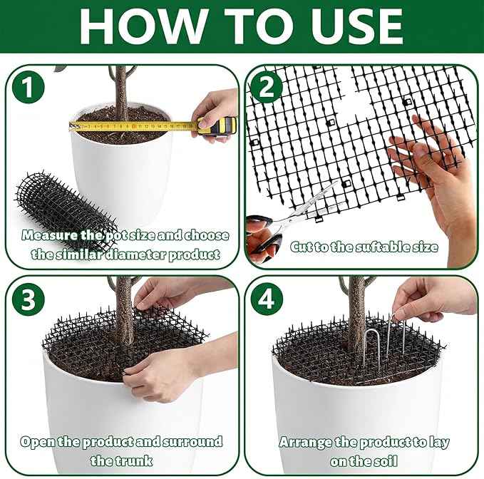 Sadnyy 6 Pcs 11.8 Inch Plant Pot Grids Black Indoor Plant Protector from Cats Animals Soil Covers Feces Deterrent Mat with Spikes for Outdoor Garden Pot Protection