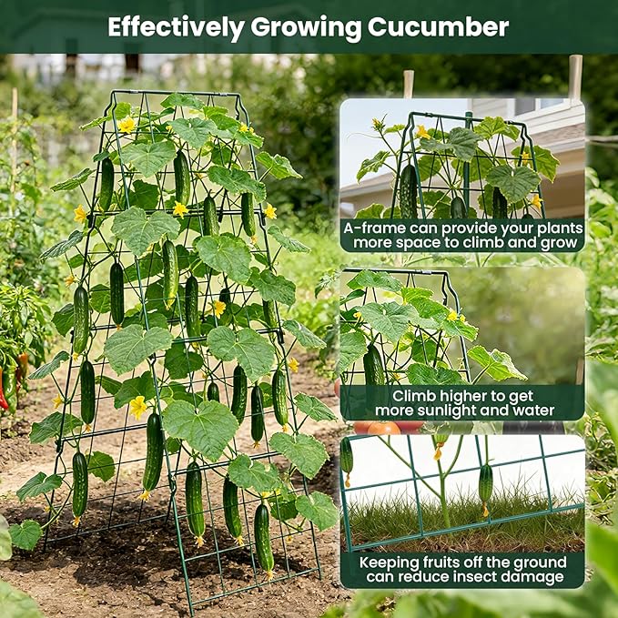 Cucumber Trellis, 48"x16" Adjustable A-Frame Trellis for Climbing Plants, Metal Foldable Upgraded Vegetable Trellis for Raised Bed, Support for Tomatoes, Squash, Zucchini, Vegetables & Flowers