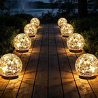 Solar Globe Lights Outdoor Waterproof-Solar Balls Garden-Cracked Glass Ball Solar Lights Outdoor-Solar Orbs Outside-Outdoor Decorations Patio & Yard Lawn Backyard Decor