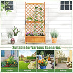 HAPPYGRILL Raised Garden Bed with Trellis, Large Planting Box w/Drainage Holes, 60” Wooden Garden Planter w/Diamond Lattice Trellis for Climbing Plants, Outdoor Planter Box for Patio (1, Orange)
