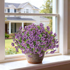 Artificial Morning Glory & Eucalyptus Topiary Trees - Set of 2 Faux Silk Flower Potted Plants, UV-Resistant Fake Outdoor Morning Glory Bushes for Front Door, Yard, Farmhouse, Garden Decor (Purple)