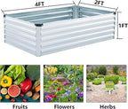 Meberam 2 Pack 4x2x1FT Galvanized Raised Garden Beds Kit Outdoor Metal Gardening Planter Box for Vegetable Elevated Flower Herbs,Silver