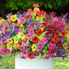SHareconn 24 Bundles Artificial Flowers for Outdoors Decoration, Faux Plants Fake Silk Colorful Daisy Eucalyptus Lavender, UV Resistant for Outside Home Porch Indoor Spring Decor, RedRosyPurpleYellow