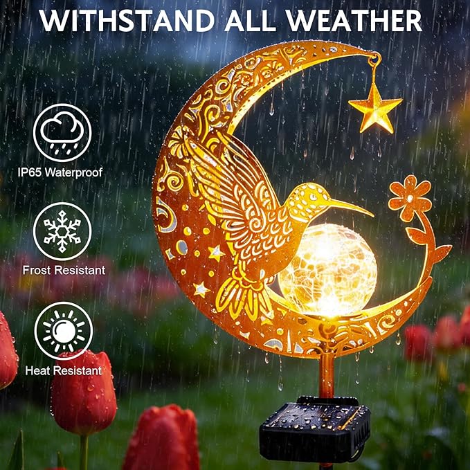 ZNYCYE Solar Garden Decor Outdoor Statue, Moon Fairy Garden Figurines with Hummingbird Design for Mom Women Grandma Solar Stake Lights for Patio, Yard, Lawn, Pathway (Warm White)