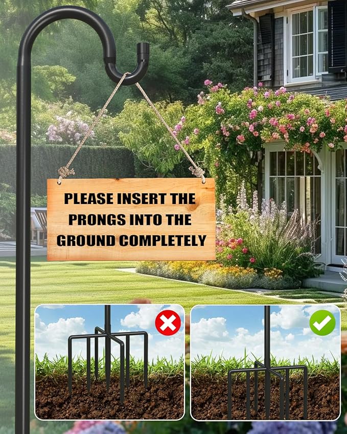 1Pack 76 Inch Adjustable Shepherds Hooks for Outdoor, Heavy Duty Shepherds Hook for Bird Feeder with 7 Prongs Base, Metal Plant Hanger Pole for Hanging Baskets, Lanterns, Hummingbird Feeders