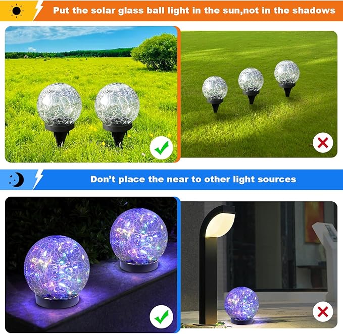 MLKNK Solar Globe Lights Outdoor Waterproof-Solar Balls-Solar Garden Lights-Orbs for Outside 8 Pack Cracked Glass Ball for Lawn Patio Yard Backyard Decorations