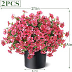 Artificial Morning Glory & Eucalyptus Topiary Trees - Set of 2 Faux Silk Flower Potted Plants, UV-Resistant Fake Outdoor Morning Glory Bushes for Front Door, Yard, Farmhouse, Garden Decor (Rose Red)