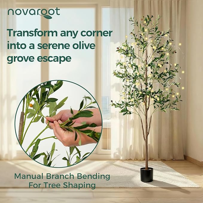 Olive Tree, 6FT Tall Faux Olive Tree with Moss and Planter, Olive Trees Artificial Indoor with Realistic Wood Trunk and Lifelike Fruits, Fake Olive Tree for Home Office Living Room Decor
