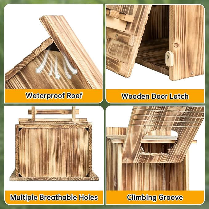 Owl House Bird House for Outside - 14.2×12×7.5 Inch Screech Owl Nesting Box, Owl-Shaped Entrance, Wooden Bird Box, Easy to Install, Ideal for Backyard Birding & Wildlife