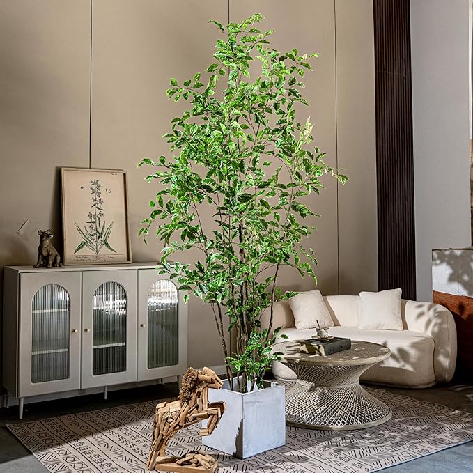 Bailikang Artificial Ficus Tree Indoor 7ft, Large Potted Faux Tree with Realistic Silk Leaves & Trunk for Home Office, Living Room Corner Decor