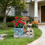 Animal Outdoor Statue Planter Solar Light Welcome Garden Sculpture Resin Flower Pot Decorative Porch Patio Yard Lawn Entryway Figurine with LED Lamp Rustic Plant Holder Ornament Courtyard (J)
