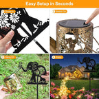 Solar Watering_Can Lights Outdoor Decor with Elephant Stake & Fairy Silhouettes, Cascading String Lights for Garden, Patio, Yard - Waterproof Solar Powered Gift for Mom, Housewarming, Birthday