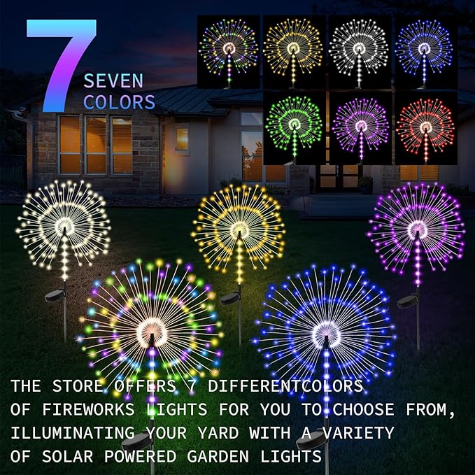 2 Pack Garden Decoration Solar Outdoor Light with 300 LEDs, Waterproof Solar Firework Lights 8 Lighting Modes, Suitable for Outdoor, Yard, Pathway ， Landscape Decoration(Multicolor)