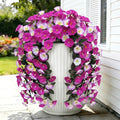 Artificial Flowers for Outdoors Fake Fuchsia Pink Morning Glory Hanging Flower Decoration, 2Pcs Realistic Faux Plants Petunias Long Trailing Vines,Spring Decor for Porch Patio Balcony Planter Yard