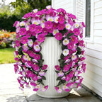 Artificial Flowers for Outdoors Fake Fuchsia Pink Morning Glory Hanging Flower Decoration, 2Pcs Realistic Faux Plants Petunias Long Trailing Vines,Spring Decor for Porch Patio Balcony Planter Yard