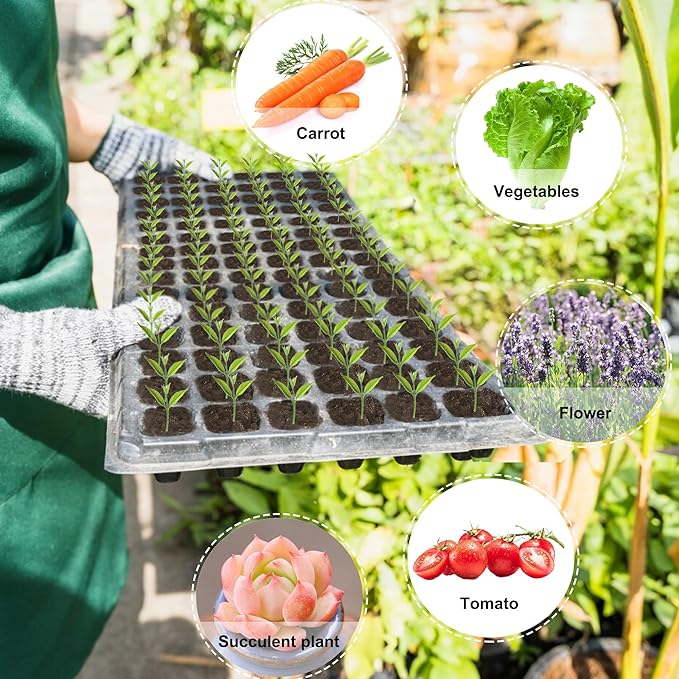 Oscorna (20Pack) 72-Cell Seed Starter Trays with Dibber, 10 Pack Nursery Starting with Base Tray, 72 Hole Soil Digger for Setting Out Quickly, Seedling Planting Tray, Germination Kit Trays Reusable