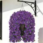 Artificial Fake Flowers Plants Hanging Baskets Outdoor Outside Spring Decor, Faux Silk Purple UV Resistant Look Real Morning Glory Home Patio Porch Balcony Decoration