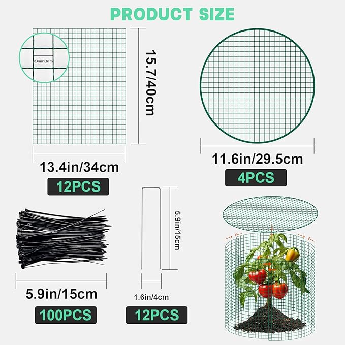 succulentlovers 4 Packs 13"x 16" Wire Plant Protector from Animals, Plant Protector Cages with Detachable Covers & Zip Ties & Stakes, Chicken Wire Plant Covers for Flower and Vegetables Protection