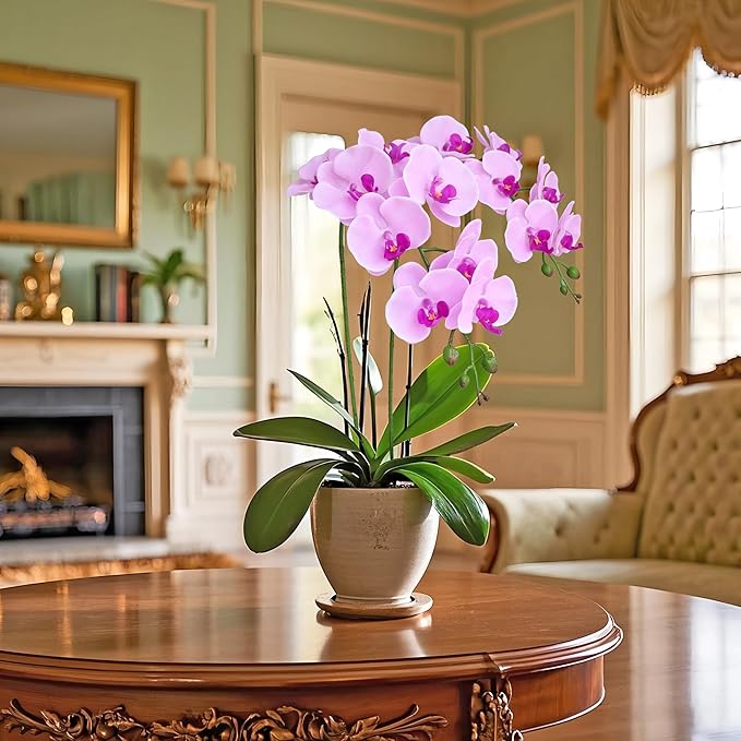 Htmeing 38 Inch Artificial Phalaenopsis Flowers Branches Real Touch (Not Silk) Orchids Flowers for Home Office Wedding Decoration,Pack of 2 (Pink)