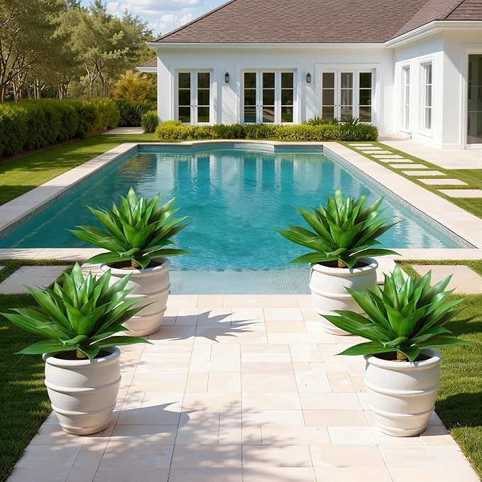 Ivydale Fake Plants, 2 Pcs 28" Agave Artificial Plants Outdoor UV Resistant Faux Outdoor Plants, Large Artificial Plants Outdoor Realistic Greenery for Porch Planter Patio Yard Garden Indoor