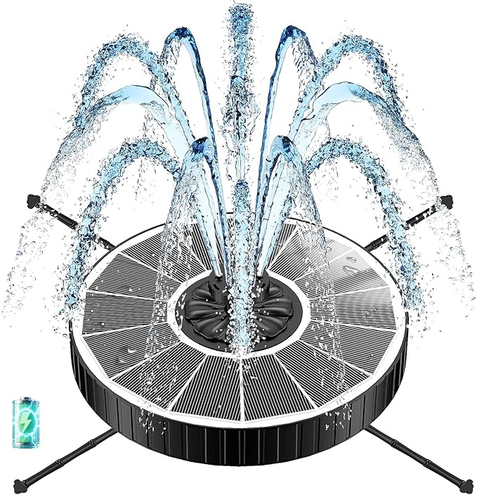 Solar Fountain with 3 Spray Height, Works in Shade, 3.5W Glass Solar Bird Bath Fountains with 2000mAh Battery and 4 Rotating Rods, 7 Nozzles, Outdoor Water Fountain Pump for Garden, Pool, Pond