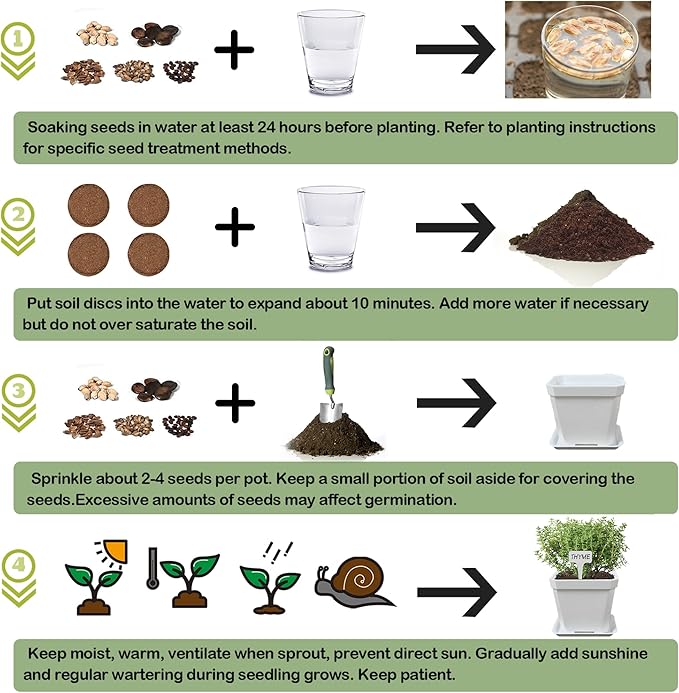 Meekear 10 Herb Seeds Garden Starter Grow Kit with White Pots, Markers, Nutritional Soil, Watering, Herb Clipper, Complete Indoor Potted Plant Growing Set for Kitchen DIY
