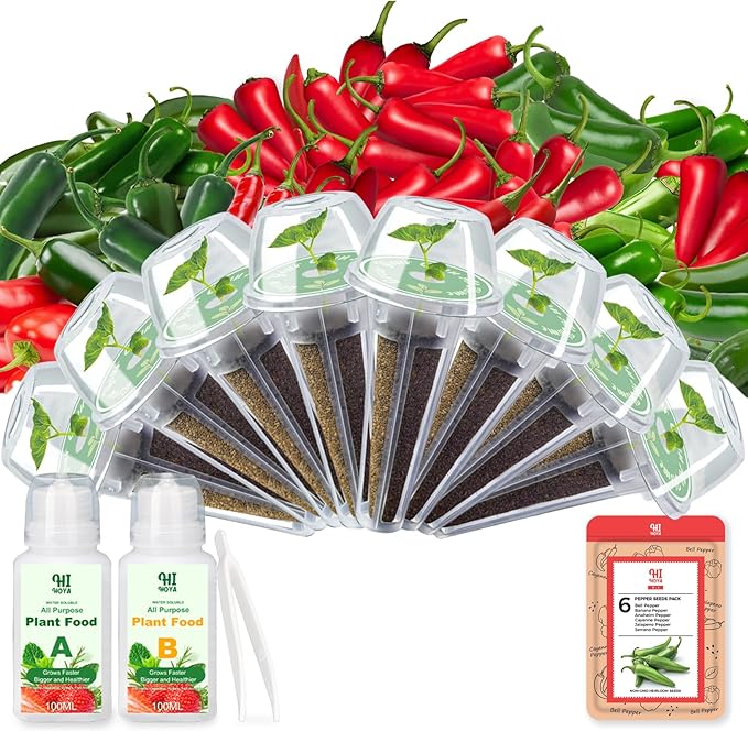 Pepper Seed Pod Kit, with Serrano, Cayenne, Jalapeño, Bell, Anaheim, Banana Pepper, Grow Anything Seed Pod Kit Compatible with All Hydroponics (8-Pod)