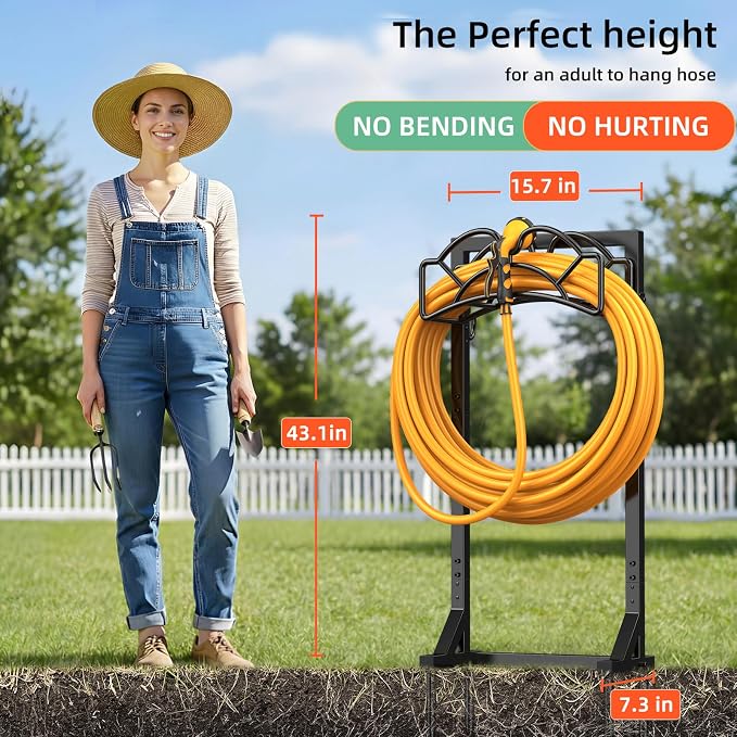 Garden Hose Holder Reel, Upgraded Metal Hose Reels Holds 150ft Hose, Heavy Duty Freestanding Water Hose Holders, Detachable Hose Storage Hanger for Outside - Fan-Shaped