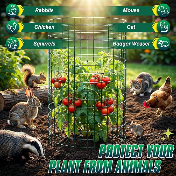 12 Pack 17" x 12" Tall Round Plant Cage - 36PCS Plant Support Cage Metal Wire Mesh Plant Protector for Outdoor Gardening Supplies Garden Protection Rabbits Chickens Ducks for Vegetables Flowers Shrubs