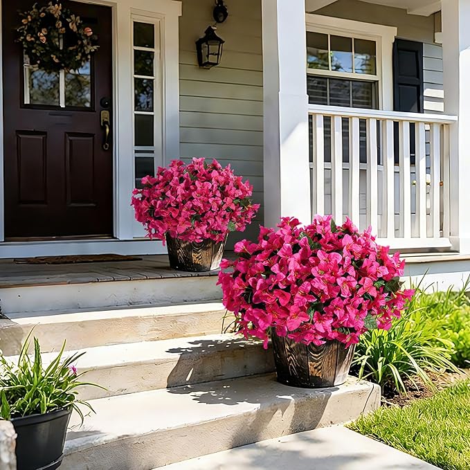 INSPRING Faux Bougainvillea Artificial Flowers for Outdoors Summer Outside Decor, 4 Bundles UV Resistant Realistic Fake Plants Silk Flowers for Porch Patio Window Outdoor Planter Garden Home, Hotpink