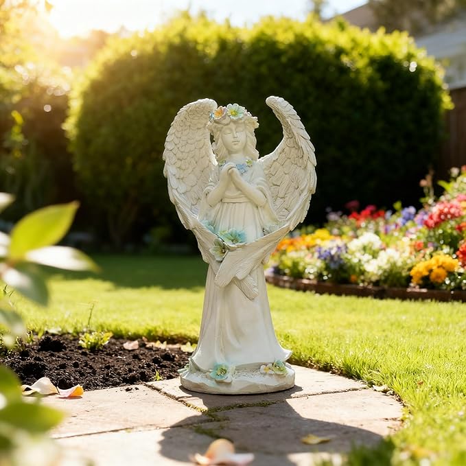 Solar Garden Statues Outdoor Decor Resin Lights Garden Angel Statues for Outside Lawn Yard Patio Balcony Art Sculptures Gifts for Mom Women