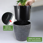 Dexceder 13x12 Self Watering Planter with Wheels (Stone Matte) | Inner Pot Design, Thickened Large Floor Standing Flower Plant Pot with Water Level Indicator Indoor Outdoor