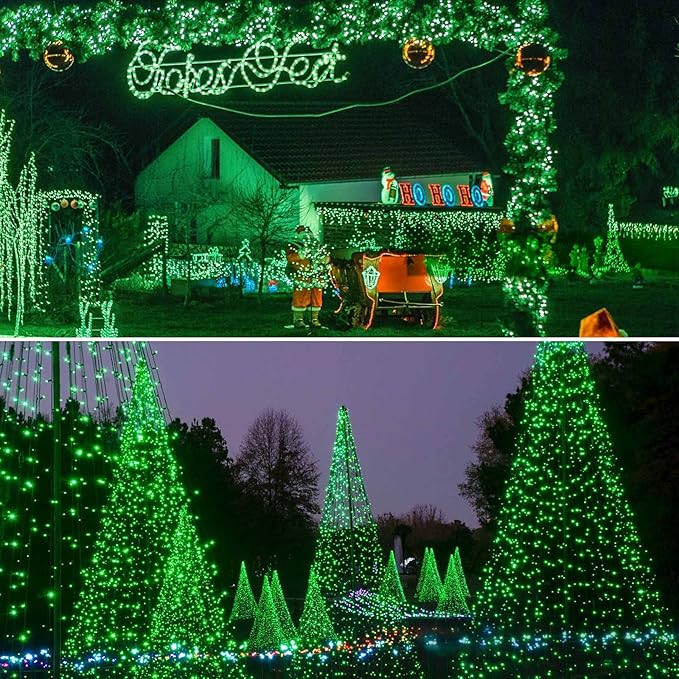 2 Pack 480 LED Solar Chrismas Lights Outdoor, Solar String Lights for Outside with 8 Modes & Memory Function, Waterproof Twinkle Light for St Patrick's Day Xmas Tree Yard Party Decorations (Green)