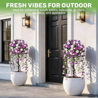 Grooy Artificial Plants Flowers Topiary Ball for Outdoor, 2 Pack Fake Purple Silk Morning Glory Plant Bushes, UV Resistant Realistic Plants Shurbs for Outside,Front Porch,Patio,Yard