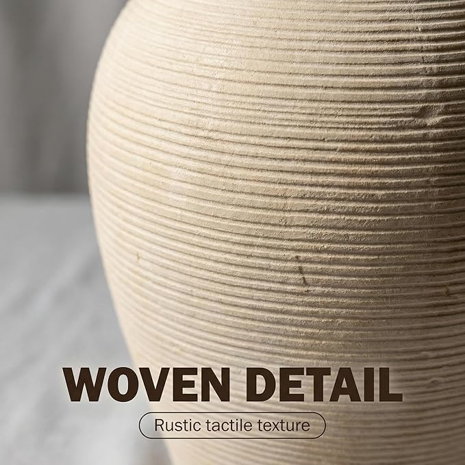 Large 9 Inch Ceramic Vase, Farmhouse Rustic Table Centerpiece, Vintage Floor Vase for Dried Flowers, Home Decor for Living Room, Mantel, Bookshelf & Office