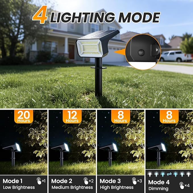 Fabrito 4 Pack Solar Spot Lights Outdoor Waterproof IP67, [108 LEDs, 4 Modes] Dusk to Dawn Spotlights with 1500mAh Battery for All Night, Landscape Lights for Tree, Yard, Pool, Pathway, Cool White