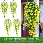 4-Pack Fake Hanging Plants, Faux Hanging Plant Artificial Greenery for Living Room Bedroom Boho Wall Shelf Indoor Outdoor Decor (Yellow Morning Glory)