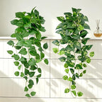 Artificial Hanging Plants with White Pots –2 Pack Fake Pothos Potted Plants Faux Ivy Vines 31.5‘’, Realistic Greenery Hanging Fakeplants Indoor for Home Decor, Bedroom, Bathroom, Office, Living Room