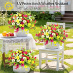 Artificial Flowers for Outdoors 12 Bundles Artificial Petunias Fake Flowers UV Resistant Shrubs Plants with Fern for Indoor Outside Hanging Planters Home Garden Spring Summer Decorations