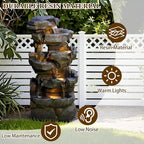 Sunlinua 42" H Outdoor Water Fountain with 5 Tiers Large Cascading Realistic Tree Trunk Waterfall Fountains with LED Lights Outdoor Water Fountain for Garden Patio Backyard Porch Home Decor