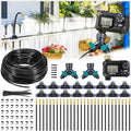 HIRALIY 360° Adjustable Drip Irrigation System 164FT with Timer, 1/4" Tubing and Adjustable Copper Nozzles, Automatic Atomizing Watering Kit for Garden, Yard, Lawn, Greenhouse & Potted Plants