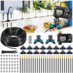 HIRALIY 360° Adjustable Drip Irrigation System 164FT with Timer, 1/4" Tubing and Adjustable Copper Nozzles, Automatic Atomizing Watering Kit for Garden, Yard, Lawn, Greenhouse & Potted Plants
