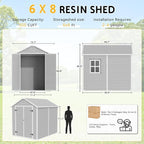 PIPLEO 6x8 FT Resin Outdoor Storage Shed with Floor, Plastic Garden Storage Shed with Lockable Door & Vent, All Weather Versatile Tool Shed for Backyard, Patio, Lawn, Cloud Gray (6x8 FT)