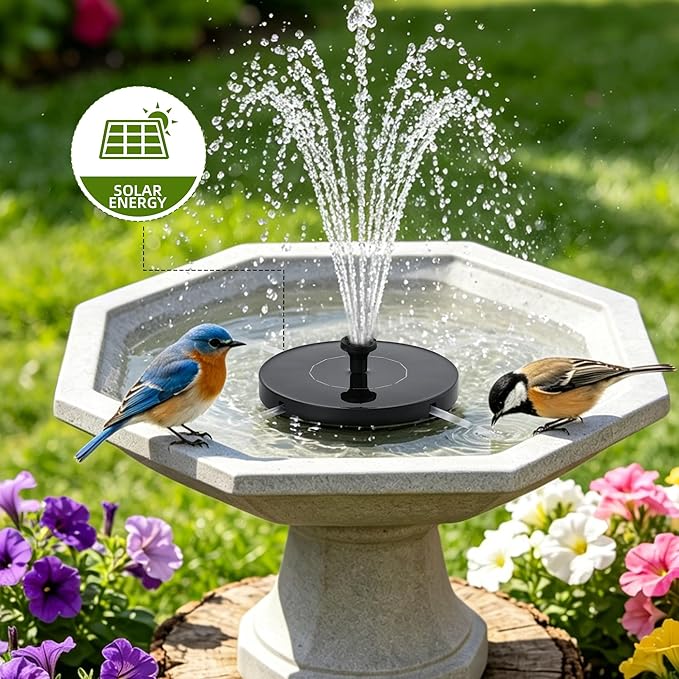 Solar Water Fountain for Bird Bath Solar Pump for Fountain New Upgraded Mini Solar Powered Fountain Pump 1.4W with 6 Nozzles Free Standing Solar Panel Kit Water Fountain for Garden Outdoor Garden