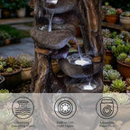 Solarbloom 39.2" H Water Fountain Outdoor, Cascading Realistic Rock Tree Trunk Waterfall Fountains with LED Lights for Garden Patio Backyard Porch Home Decor