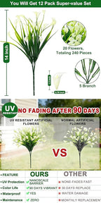 TURNMEON 12 Bundles Calla Lily (240 Heads) Artificial Flowers for Outdoors, Fake Plants UV Resistant Faux Plastic Fake Flowers for Indoor Planter Home Porch Yards Spring Summer Cemetery Decor(White)
