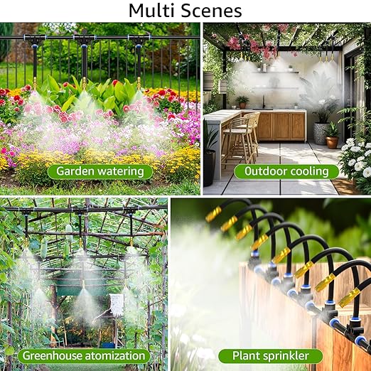 Bluepro Drip Irrigation System 200FT 1/4", 2026-Upgrade Garden Sprinkler Kit with 32PCS 360° Adjustable Copper Nozzles, Automatic Misting Watering System for Raised Beds, Greenhouse, Lawn, Patio, Yard
